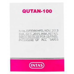 クタン　Qutan-100、ジェネリックセロクエル、クエチアピン100mg　製造番号