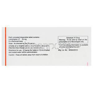 ラメテック　Lametec-25 DT、ジェネリックラミクタール、ラモトリジン25mg　箱面情報