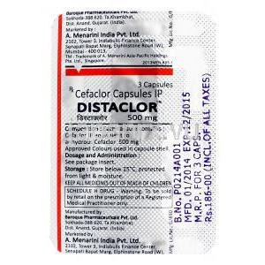 ディスタクロール　Distaclor、ジェネリックセロール　Ceelor、セファクロル　500mg　包装裏面