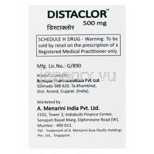 ディスタクロール　Distaclor、ジェネリックセロール　Ceelor、セファクロル　500mg　製造工場