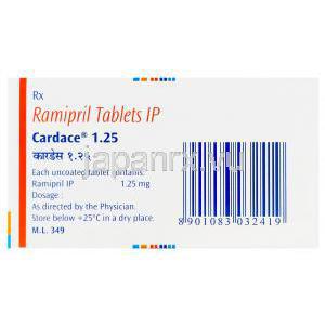カルデース　Cardace、ラミプリル　1.25mg　箱裏情報