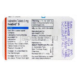 イバビッド　Ivabid、ジェネリックコララン　Coralan、イバブラジン5mg　包装裏面
