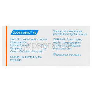 クロフラニル　Clofranil10、ジェネリックアナフラニール、クロミプラミン塩酸塩10mg　箱裏情
