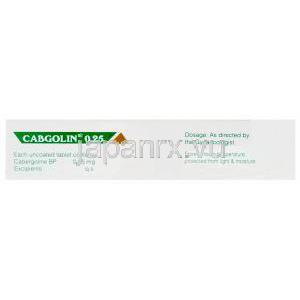 Cabgolin 0.25、ジェネリックドスティネックス　Dostinex、カベルゴリン　0.25mg　箱面情報