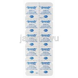 アキュレティック、キナプリル20mg/ヒドロクロロチアジド12.5mg　包装裏面