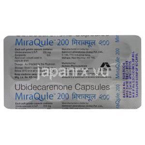 ミラキューレ　MiraQule　200、ユビデカレノン200mg　包装裏面情報