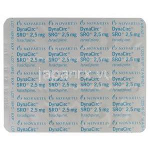 ダイナシルク DynaCirc SRO、イスラジピン2.5mg　包装シート裏面
