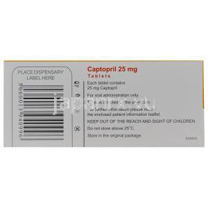 カプトプリル　25mg　箱裏面情報