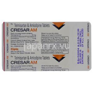 クレサール　Cresar AM、アムロジピン5mg／　テルミサルタン40mg　包装裏面