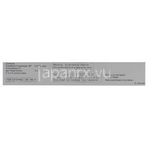 テノベート Tenovate, クロベタゾール 0.05% 15gm クリーム (GSK) 箱側面2