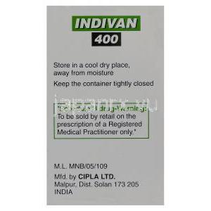 インディバン Indivan、ジェネリッククリキシバン、インジナビル　400mg　Cipla製