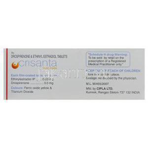 クリサンタ　Crisanta, ヤスミン　ジェネリック, ドロスピレノン 3 mg/ エチニルエストラジオール 0.03 mg 製造元