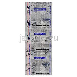 ビソプロロール (メインテートジェネリック), Corbis,  2.5 mg 錠 (Unichem ) 包装