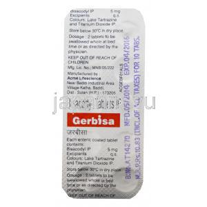 GERBISA, ダルコラックスジェネリック、ビサコジル　5mg　錠剤　シート入り