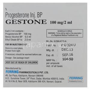 ジェストン　プロゲステロン注射　2ml アンプルにつき100mg 　箱情報