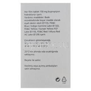 ウェルブトリン　XL　塩酸ブプロビオン　150ｍｇ　持続放出　箱側面1