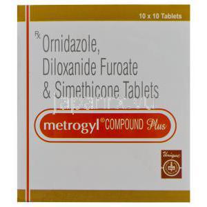 メトロジル配合錠　オーニダゾール 250mg デロキサニドモメタゾン　375mg シメチコン　25mg　