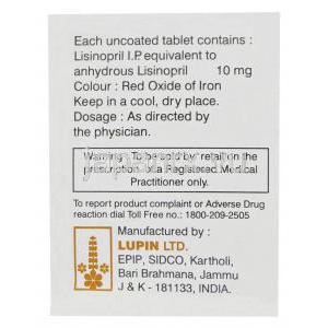 リプリル 10 ゼストリルジェネリック　リシノプリル　10mg　箱　製品情報