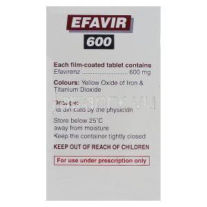 エファビール　Efavir、エファビレンツ600mg　箱　製品情報