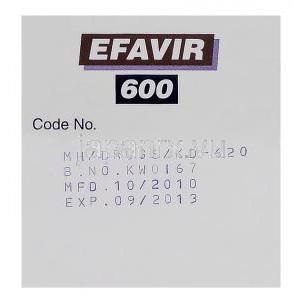 エファビール　Efavir、エファビレンツ600mg　箱バッチ