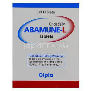 アバミューン-L 　カイベクサジェネリック，アバカビル 600mg/ラミブジン　300mg　箱裏面