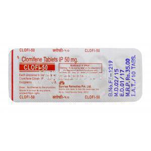 クロフィ50　クロミドジェネリック　クロミフェンクエン酸塩　50mg　錠　シート情報