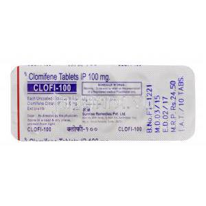 クロフィ100　クロミドジェネリック　クロミフェンクエン酸塩　100mg　錠　シート情報