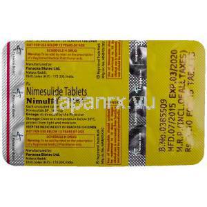 Nimulid, ニメスリド 100mg 錠 シート　情報