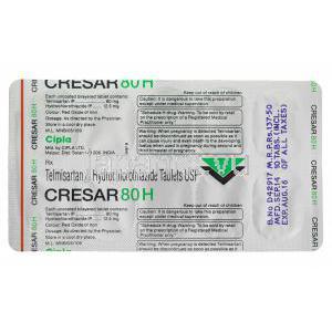 クレサール80H，ミカルディスジェネリック HCT, テルミサルタン 80mg/ ヒドロクロロチアジド 12.5m