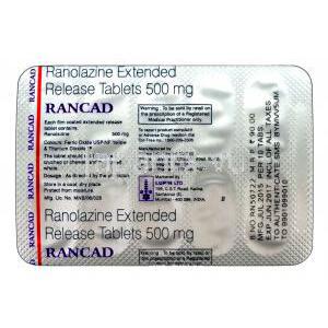ランカッド，ラネクサジェネリック，ラノラジン 500mg 徐放性製剤　パッケージ