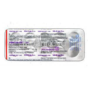 ベンタブDXT，プリスティークジェネリック，デスベンラファキシン 100mg 徐放性製剤　包