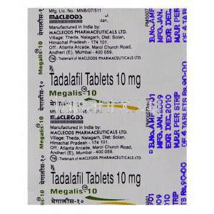 メガリス（シアリス ジェネリック）, Megalis, 10mg 錠 Macleods Pharma（インド）製造者情報