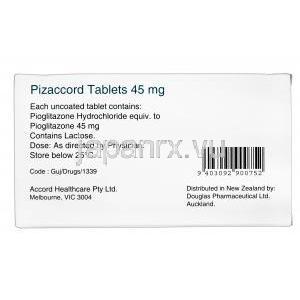 ピザコード,アクトスジェネリック，ピオグリタゾン 45mg　箱情報