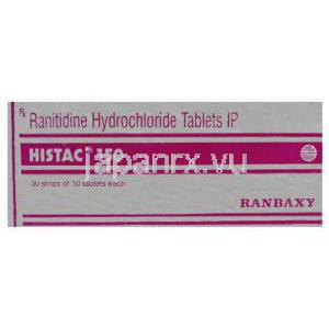 ヒスタック Histac, ザンタック ジェネリック, ラニチジン 150mg  錠 (Ranbaxy) 箱