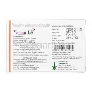 ヤミニLS，ヤズジェネリック,，ドロスピレノン 3mg エチニルエストラジオール 0.02mg　製造元