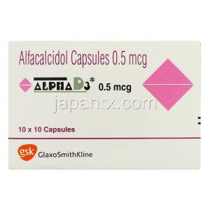 アルファD3, アルファカルシドール 0.5mcg カプセル (GSK) 箱