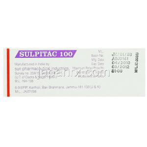 スルピタック, アミスルピリド 100mg 錠 (Sun Pharma) 製造者情報