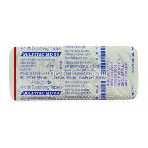 スルピタック, アミスルピリド 50mg 錠 (Sun Pharma) 包装裏面