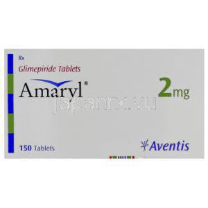 アマリール Amaryl, グリメピリド 2mg 錠 (Aventis) 箱
