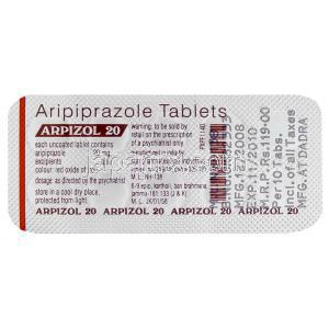 アリピゾル、アリピプラゾール 20 mg ブリスター 情報