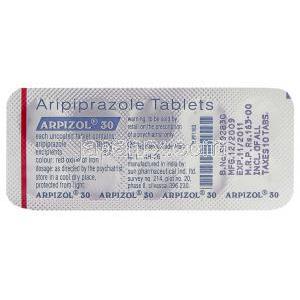 アリピゾル、アリピプラゾール 30 mg 錠 ブリスター 情報