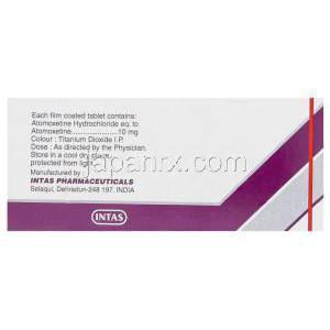 アクセプタ, アトモキセチン 10mg 錠 (Intas) 製造者情報