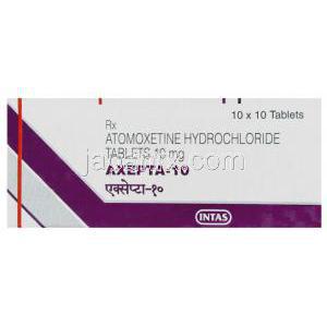 アクセプタ, アトモキセチン 10mg 錠 (Intas) 箱
