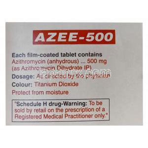 アジー, アジスロマイシン 500mg　箱裏面