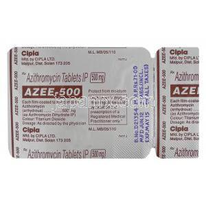 アジー, アジスロマイシン 500mg　包装裏面