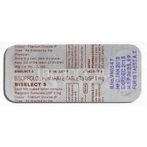 ビセレクト, ビソプロロール 5mg 錠 包装裏面