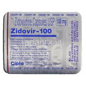 ジドビル,  ジドブジン 100mg カプセル (Cipla) 包装裏面