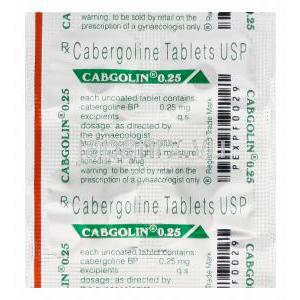 カブゴリン, カベルゴリン　0.25mg　包装シート