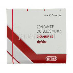 ゾニミド, ゾニサミド  Zonimid  100mg カプセル (Indas) 箱