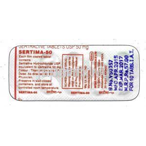 セルティマ-50, ゾロフトジェネリック, セルトラリン 50mg 包装シート　詳細情報